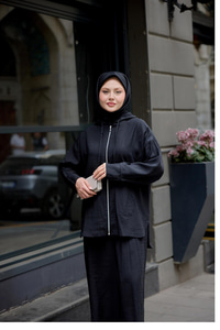 Kapüşonlu Fermuarlı Takım Siyah