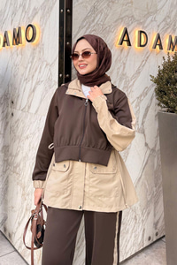 Kapüşonlu Garnili İkili Takım Kahverengi