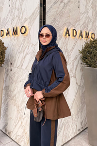 Kapüşonlu Garnili İkili Takım Lacivert