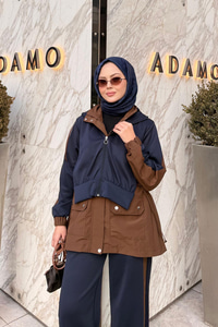 Kapüşonlu Garnili İkili Takım Lacivert