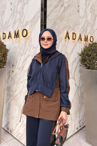 Kapüşonlu Garnili İkili Takım Lacivert