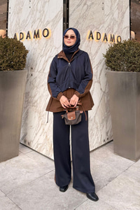 Kapüşonlu Garnili İkili Takım Lacivert