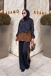 Kapüşonlu Garnili İkili Takım Lacivert