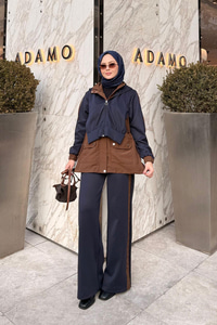 Kapüşonlu Garnili İkili Takım Lacivert