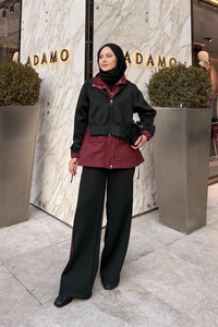 Kapüşonlu Garnili İkili Takım Siyah