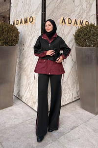 Kapüşonlu Garnili İkili Takım Siyah