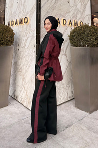 Kapüşonlu Garnili İkili Takım Siyah