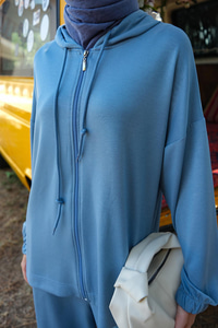 Kapüşonlu İkili Takım Açık Mavi