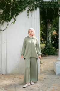 Kapüşonlu İkili Takım Açık Yeşil