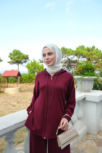 Kapüşonlu İkili Takım Bordo