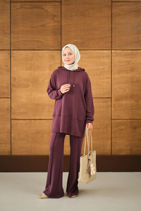 Kapüşonlu İkili Takım Bordo