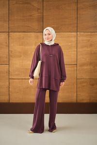 Kapüşonlu İkili Takım Bordo