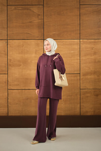 Kapüşonlu İkili Takım Bordo