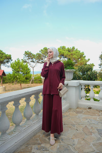 Kapüşonlu İkili Takım Bordo