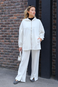 Kapüşonlu İkilİ Takım Ekru