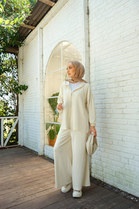 Kapüşonlu İkili Takım Ekru