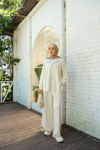 Kapüşonlu İkili Takım Ekru