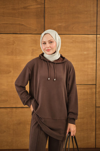 Kapüşonlu İkili Takım Kahverengi