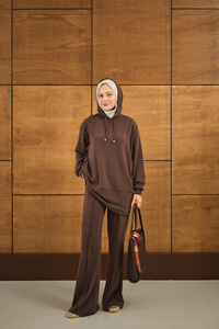 Kapüşonlu İkili Takım Kahverengi