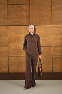 Kapüşonlu İkili Takım Kahverengi