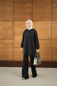 Kapüşonlu İkili Takım Siyah