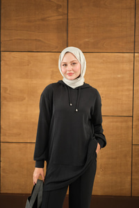 Kapüşonlu İkili Takım Siyah