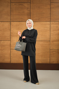 Kapüşonlu İkili Takım Siyah