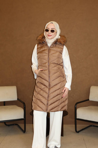 Kapüşonlu Kolsuz Şişme Yelek Taba