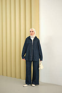 Kapüşonlu Kot Takım Lacivert