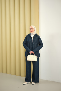 Kapüşonlu Kot Takım Lacivert