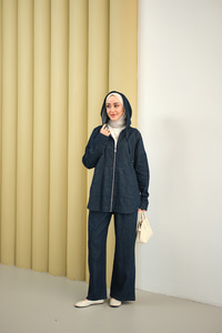 Kapüşonlu Kot Takım Lacivert