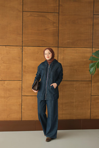 Kapüşonlu Kot Takım Lacivert