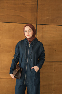 Kapüşonlu Kot Takım Lacivert