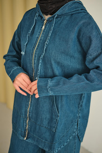 Kapüşonlu Kot Takım Mavi