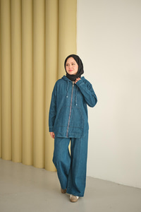 Kapüşonlu Kot Takım Mavi