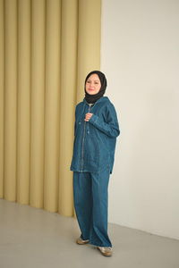 Kapüşonlu Kot Takım Mavi