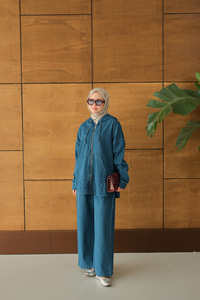 Kapüşonlu Kot Takım Mavi