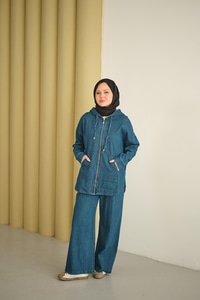 Kapüşonlu Kot Takım Mavi