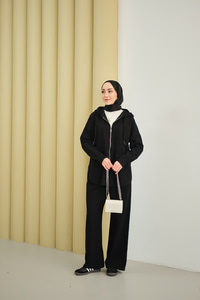 Kapüşonlu Kot Takım Siyah