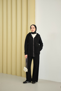 Kapüşonlu Kot Takım Siyah