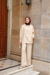 Kapüşonlu Modal Takım Krem