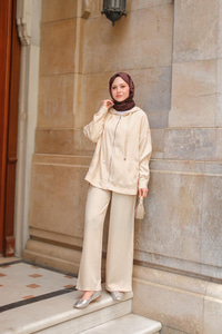 Kapüşonlu Modal Takım Krem