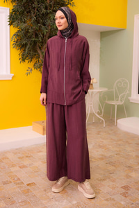 Kapüşonlu Modal Takım Mürdüm