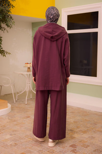 Kapüşonlu Modal Takım Mürdüm