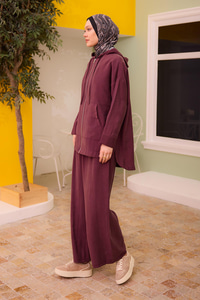 Kapüşonlu Modal Takım Mürdüm