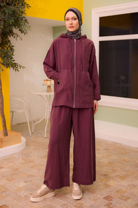 Kapüşonlu Modal Takım Mürdüm