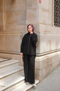 Kapüşonlu Modal Takım Siyah