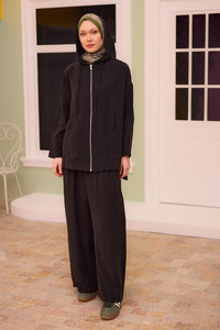 Kapüşonlu Modal Takım Siyah