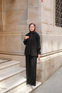 Kapüşonlu Modal Takım Siyah