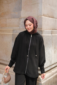 Kapüşonlu Modal Takım Siyah